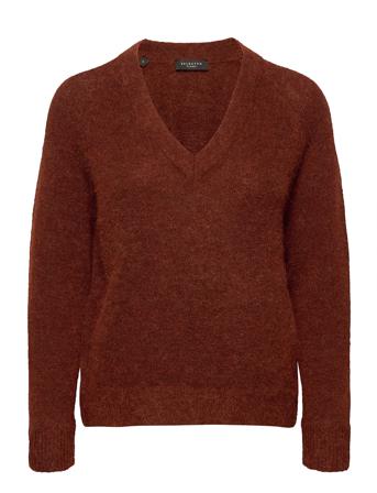 Slflulu Ls Knit V-Neck Red Selected Femme