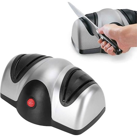 Elektrisk knivsliber, køkkenredskab, 2-trins knivsliber til hurtig slibning og polering af knive med lige kant, sort/sølv