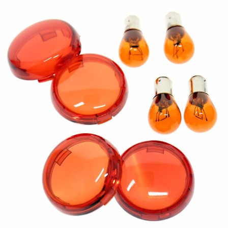 4 X blinklys lys rødt linsedeksel med lyspære for 1986-2017 Harley Touring Dyna Softail Sportster Street Glide 883