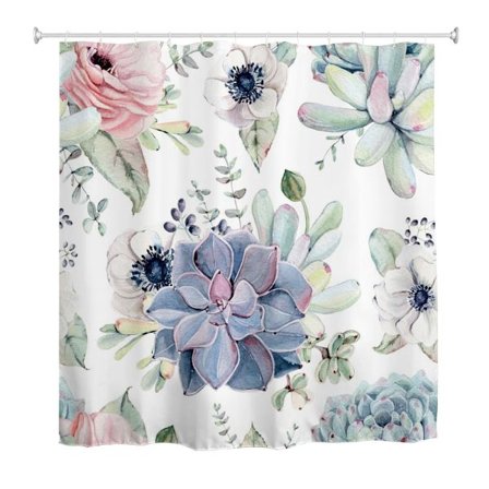 Bruseforhæng 180x180cm, Blomster Plantemønster Vandtæt Brusebad