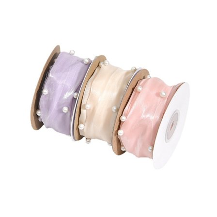 3 ruller blomsterbånd, perlestrikket silkesatinbånd, 4,5m*4cm