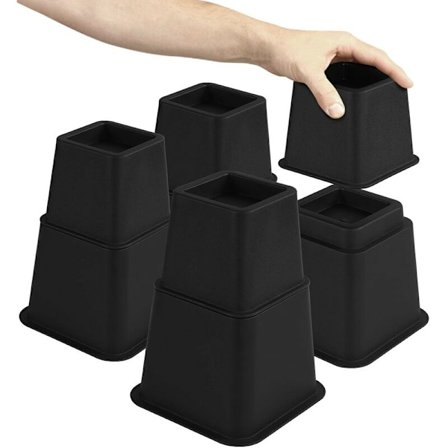 8 stk. Justerbare Møbelforhøjere (4 Høje, 4 Lave) - Pladsbesparende Forhøjere til Seng, Bord og Sofa (8 til 20 cm) (Sort) -