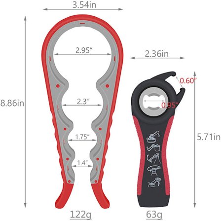 Röd flasköppnare (2-pack), 5 i 1 multifunktionsflasköppnare,