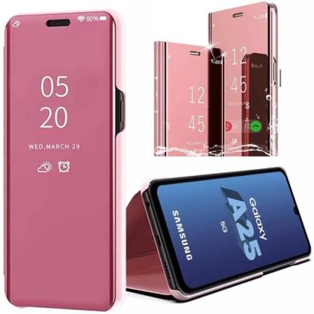Etui til Samsung Galaxy A25 5G, Pink, smart etui i hård pc med spejlklap, 360° stødsikker Rosa