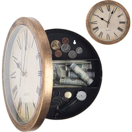 Vægur med skjult opbevaring – 25 cm vægmonteret ur & hemmeligt pengeskab_TF_TF