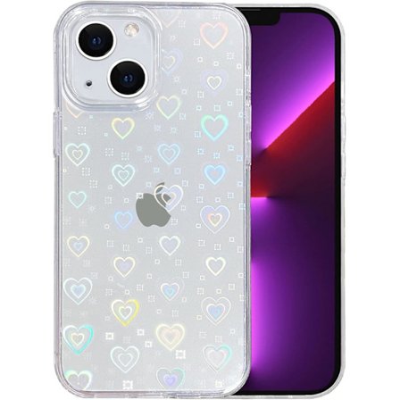 Kompatibel med iPhone 13 Skal (Passar INTE iPhone 13 Pro) Klar Laser Glitter Bling Hjärta Mjukt & Flexibelt TPU och Hård PC Stötsäkert Skal Kvinnor 