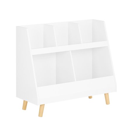 SoBuy valkoinen lasten kirjahylly 5 avoimella lokerolla ja leluhylly ja kirjavarasto 86x36x77cm