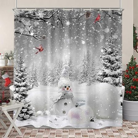 Blåt julesnefnug bruseforhæng, vinter skov hjorte stof bruseforhæng sæt til badeværelsesdekoration med kroge