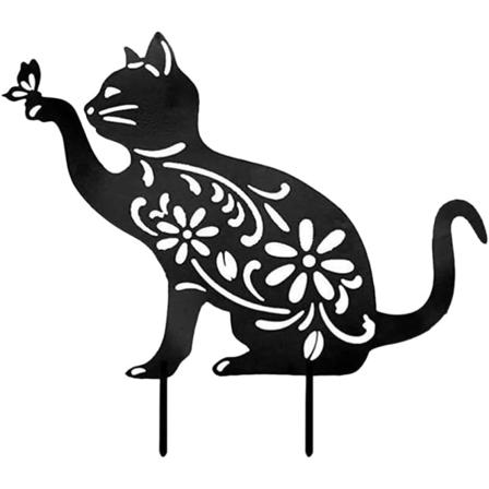 1 stk Hage Metall Katt Statuer Silhuett Katt Dekorativt Jern Kattformet Vegg Ornament for Utendørs Gård Hagedekorasjoner (Svart)