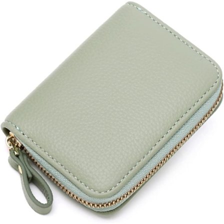 Kreditkortholder til kvinder, lille RFID-blokerende damepung med lynlås i rustfrit stål, læderharmonika, grøn pung etui