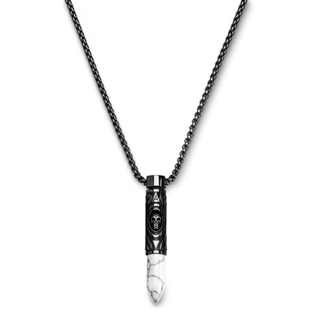 Rico | Collana con proiettile in acciaio inossidabile nero e howlite bianca per uomini - Collane in acciaio