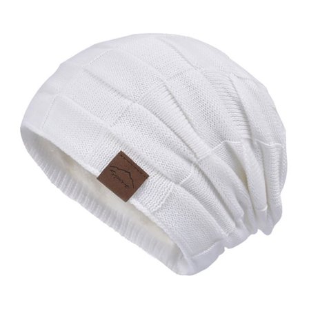 Stickad beanie i polyester – vit