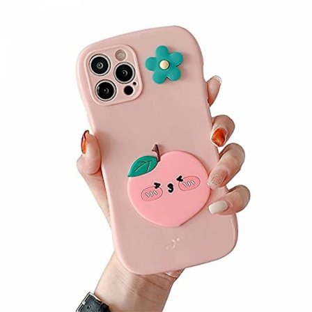 Piger Kvinder Kreativ Sjov Sød 3D Frugt Aubergine Jordbær Fersken Dekoration Slank Talje Blød TPU Silikone Gummi Telefon Cover til iPhone, Fuld Bo