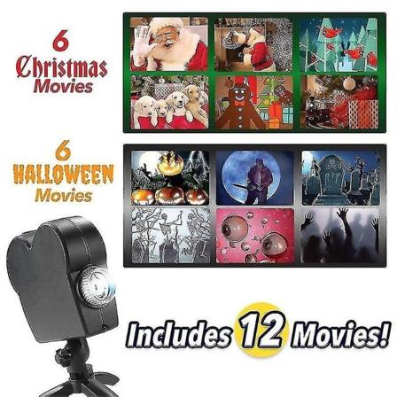 Halloween-ikkunaprojektori, LED-festivaalilamppu, 12 elokuvaa, jouluaiheinen näyttövalo