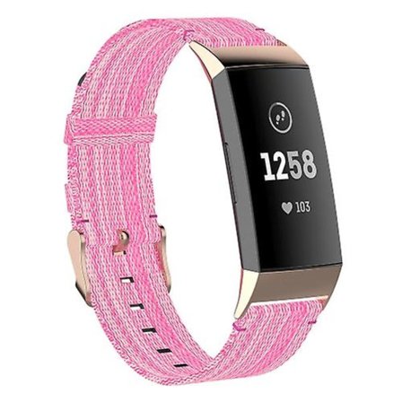 För Fitbit Charge 4 / Charge 3 Se rostfritt stålhuvud korn nylon denim ersättningsrem klockband