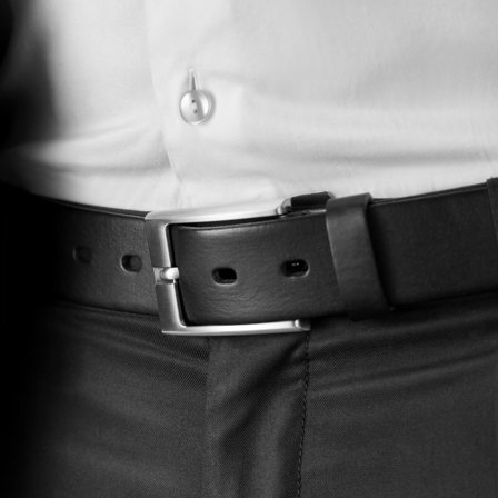 Ceinture en cuir noir lisse pour hommes - Ceintures en cuir