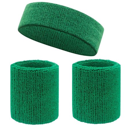 Sportshodebånd og armbåndsett, frottéstoff i bomull, egnet for sport og fitness (3-delt sett) Mørkegrønn