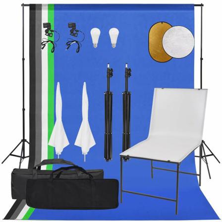 Vidaxl Fotostudio Med Lampor, Bakgrund Och Reflexskärm Svart