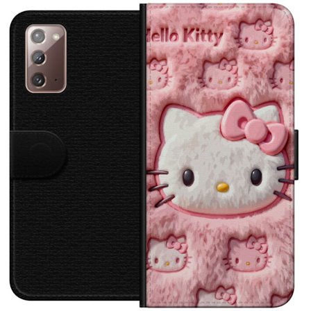 Kompatibel Tegnebogsetui til Samsung Galaxy Note20 Hello Kitty lyserød fluffy baggrund med ikonisk ansigt og kawaii-æstetik