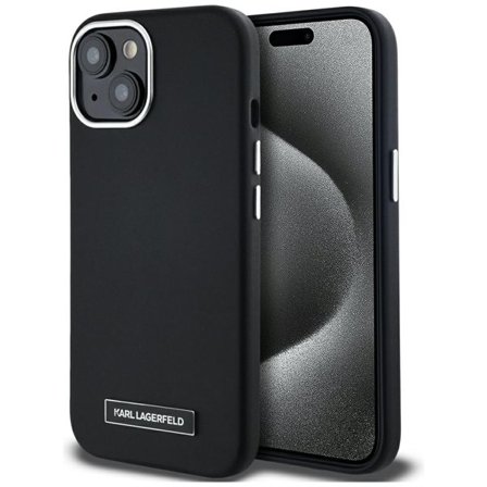 Karl Lagerfeld FW MagSafe iPhone 15-etui med metallplate - svart