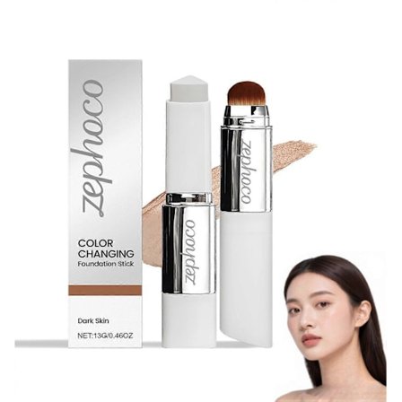 Fargeendrende Foundation Stick, Medium til Full Dekning Kremstift Hydrerende Sminke, Dobbeltsidig med Myk Børste for Feilfritt Utseende, Julegaver