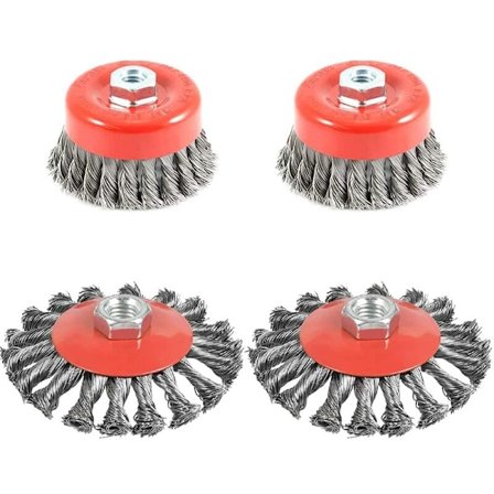 4 stk. trådbørste til rengøring, konisk børste til vinkelsliber, snoet stålslibebørste, diameter på 75 mm og 100 mm, M14