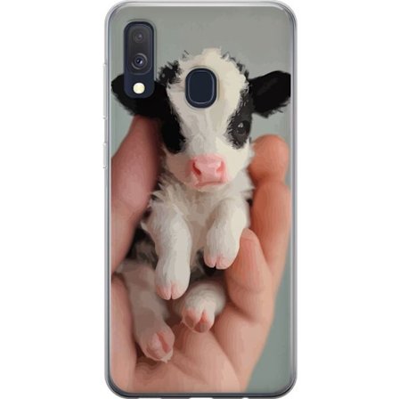 Kompatibel Mobilcover til Samsung Galaxy A40 Sød nyfødt kalv i hånden med lyserød næse blødt pels og charmerende udtryk detaljeret sødt dyretema perfe