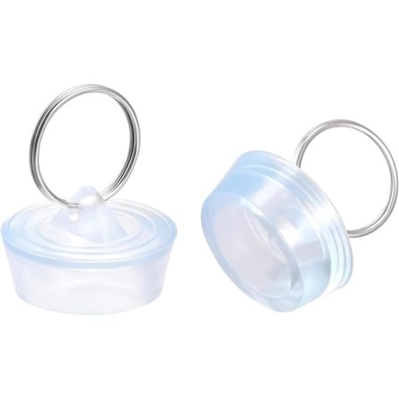 2-pak lyseblå 29-32 mm gummi afløbsprop med hængering til badekar, køkken og badeværelse