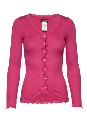 Silk Cardigan W/ Lace Strikket Trøje Cardigan Lyserød Rosemunde
