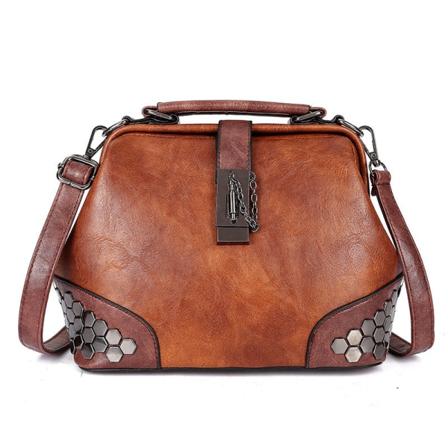 Dame Håndveskelås Enkel skuldernagleveske Bærbar Crossbody Brown