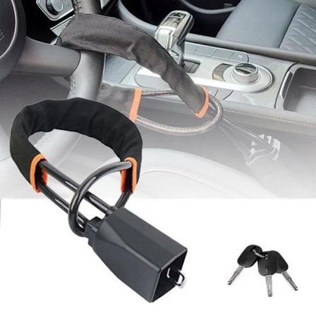 (Sort) Tyverisikring til bil, Tyverisikring til bil, Ratlås, Tyverisikring Selelås - Universal Sort