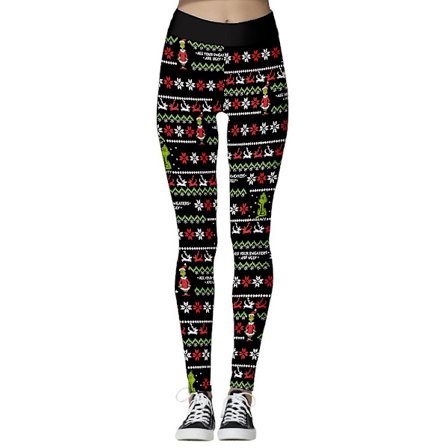 Jul Kvinder Højtaljede Leggings Stribede The Grinch Snefnug Trykt Stretch Skinny Bukser Julegave