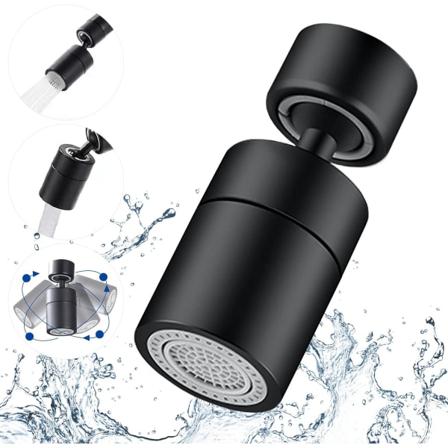 Hane-lufter, 360 graders rotation - 2 justerbare tilstande Køkkenhane-filterlufter til køkken og badeværelse med adapter 24 mm han - 22 mm hun (Sort