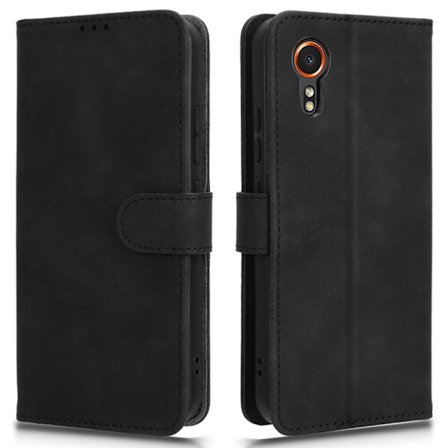 SKALO Samsung Xcover 7 Matt PU Nahka lompakkokotelo - Musta