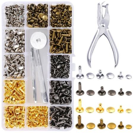 Metal dobbelthætte nitter studs rund nitte til gør-det-selv læder håndværkstaske bælte, kæledyr krave fikseringsværktøj MultiColor