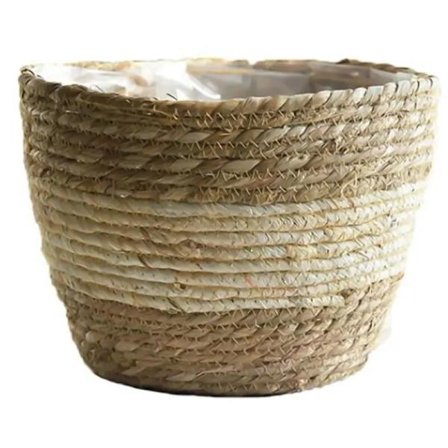 Kraftig multifunktionell hushålls handgjord halmblomkruka korg-beige M