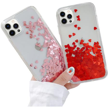 iPhone 12 Pro - Liikkuva glitter 3D Bling -puhelinkotelo Rosa