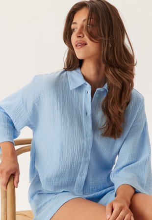 VERO MODA Vmnatali crop shirt Airy Blue Klær