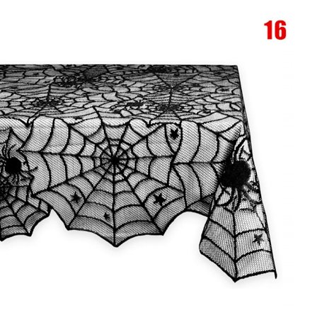 Öppen spis Gardin Bordsduk Lampskärm Halloween Dekoration Spets Svart Spindelnät Fladdermöss Spishandduk För Fest