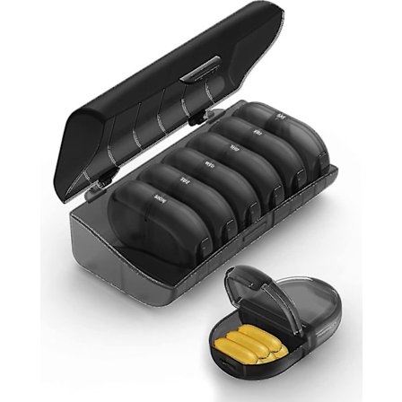 Pilleæske 2 gange om dagen, ugentlig pilleæske Am Pm, aftagelig medicinæske (sort)