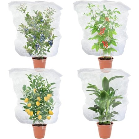 Frukttrær netting fuglebeskyttelse med snøring, 4 pakke plante netting tomat blåbær busker deksel mesh hage plante netting barriere deksel poser