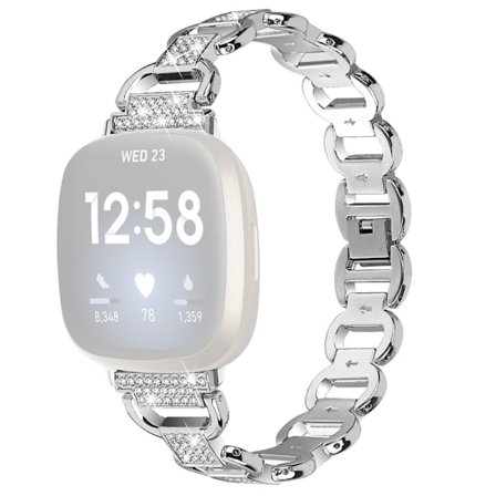 Fitbit Versa 4 / 3 / Sense klockarmband med strassdekor - Silver