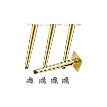 4 stk. skrå bordben i metal, kegleformede møbelben, 201 rustfrit stål, gyldne, 25 cm højde, skridsikker lydløs bund til sofaer, bord