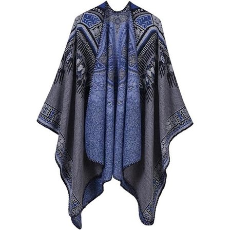 Grå Dam Vintage Poncho Cape Sjal Wrap Cardigan C