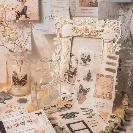 40 ark naturtema Washi-klistermærkehæfte til voksne, botaniske plantestempler, skrammeljournalføring