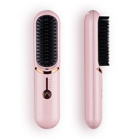 2-in-1 Langaton litteä harja keraamisilla levyillä ja USB-C-latauksella – Nopea lämmitys vaaleanpunainen