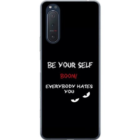 Yhteensopiva Puhelinkuori Sony Xperia 5 II Tumma minimalistinen tekstillustraatio ironisella viestillä ja uhkaavan silmien mustalla kontrastilla