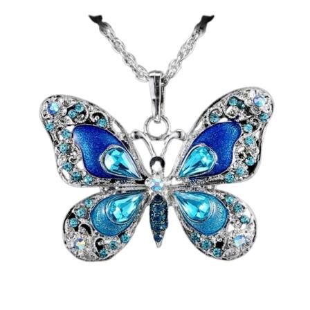 Vintage Butterfly hänge halsband Blå