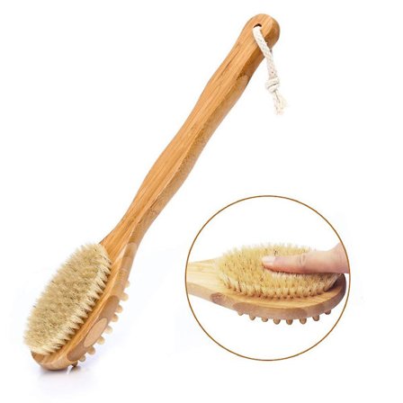 Kroppsborste, badborste, massageborste, ryggborste och torr borste, tre set med naturborst ryggmassage ryggborste set, torr hudborste