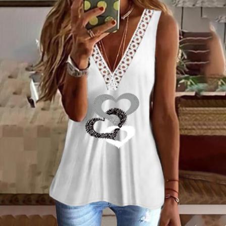 Ärmlösa Linnen För Kvinnor Cat Print T-shirts